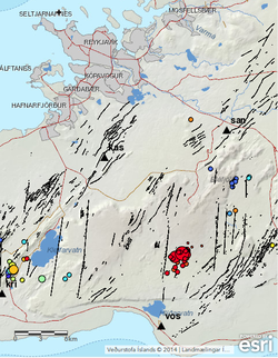 A map showing the epicenters of the earthquakes on the 13th of September, indicated by the red circles, scaled according to