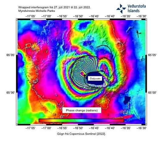 Sentinel-1 interferogram attached at Askja - covering period 27 july 2021 to 22 july 2022