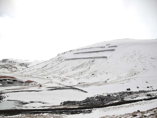 town and hill snow covered